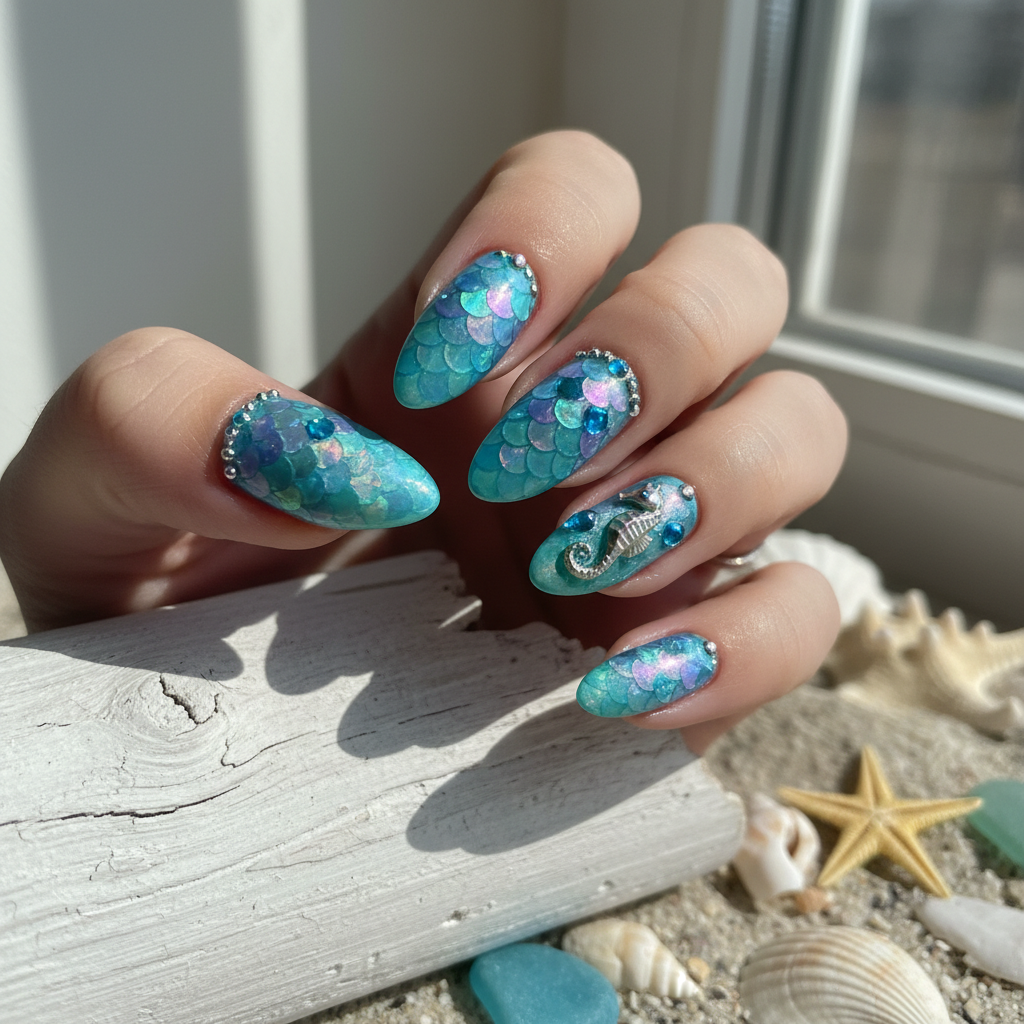 Photo-real Salon Mermaid Nails Mermaid nail art