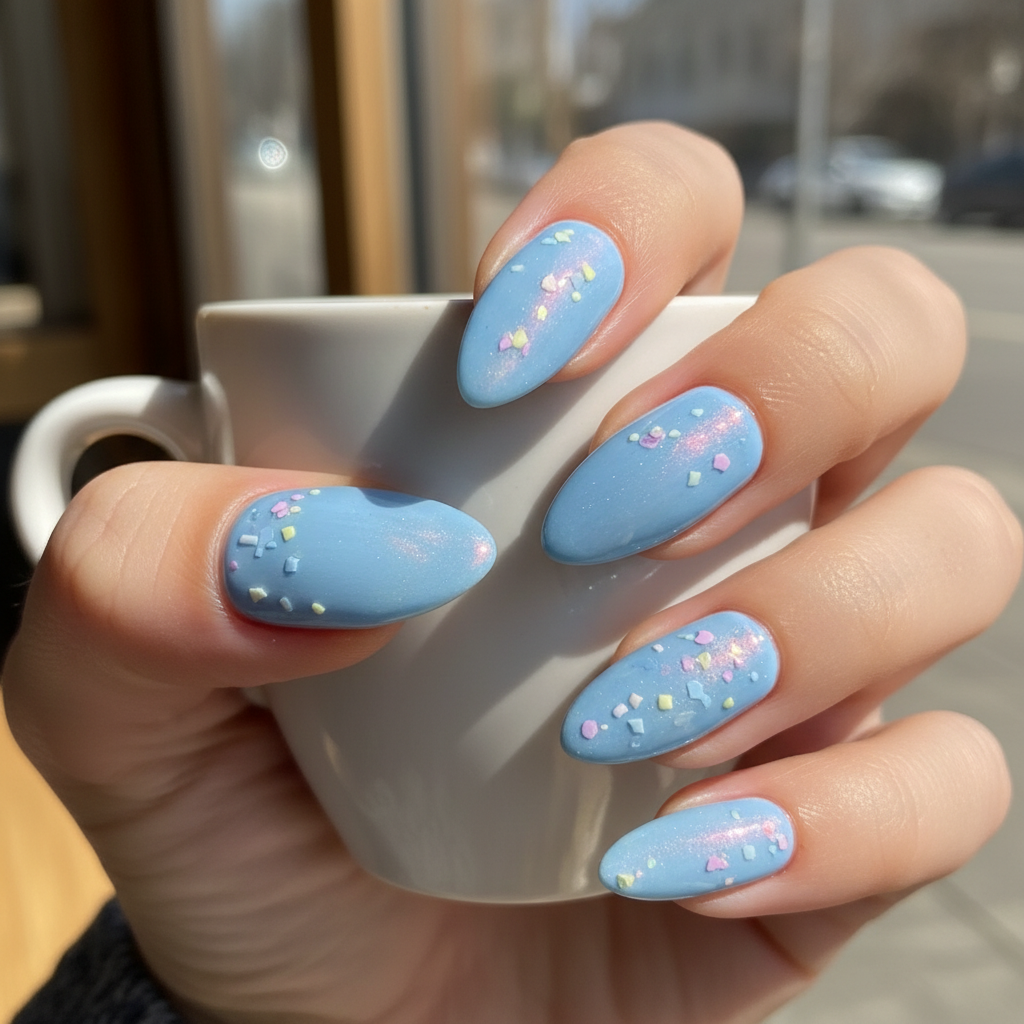 Blue Glazed Donut Glossy Blue Nails