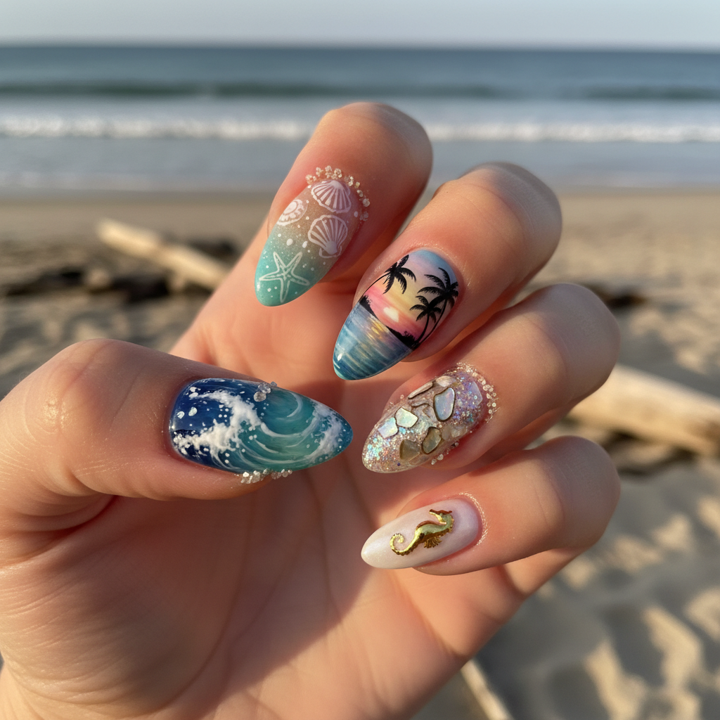 Sophisticated Photo-real Salon Beach Nails