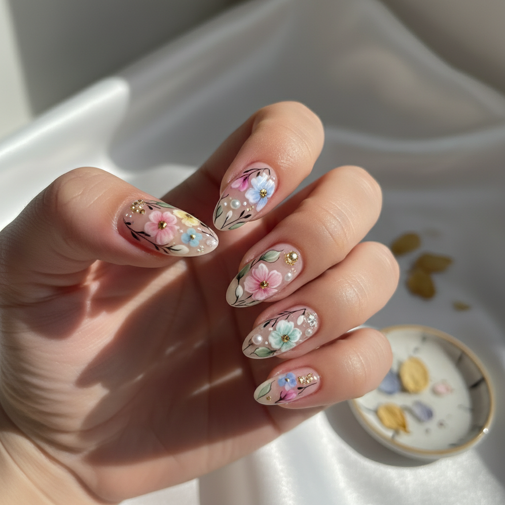 Floral Designs Nude Designs Nails