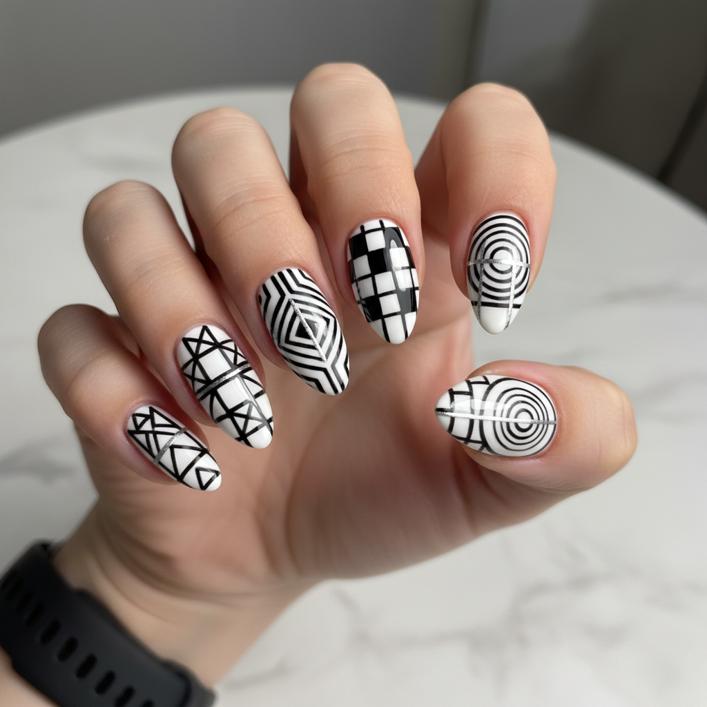 Geometric Designs Black White Designs Nails