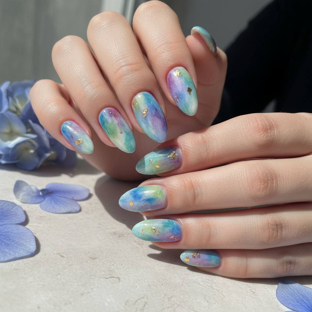 Sophisticated Photo-real Salon Watercolor Nails