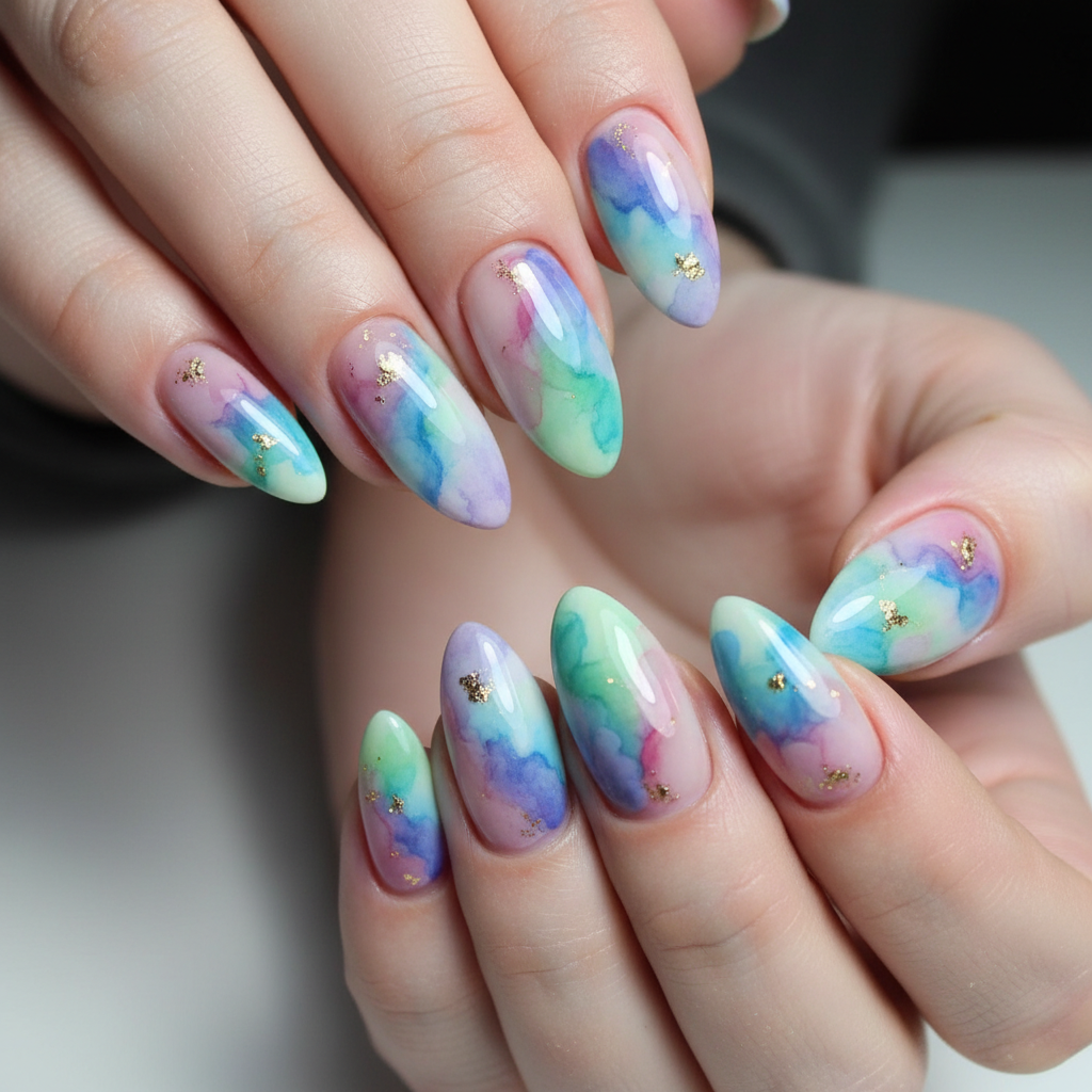 Gorgeous Photo-real Salon Watercolor Nails