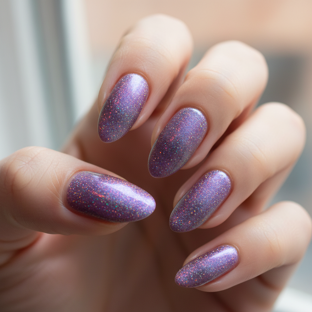 Iridescent Purple Holographic Shimmer Purple Nails