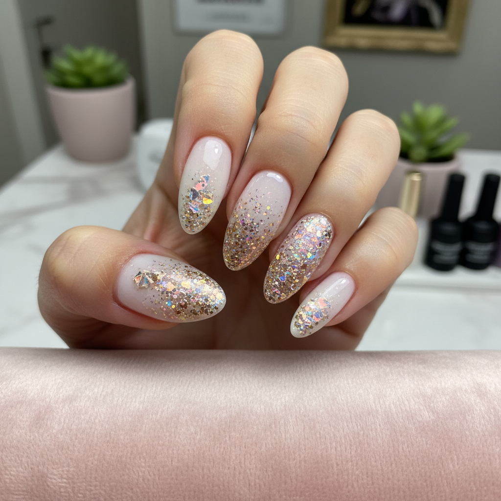 Gorgeous Photo-real Salon Glitter Application Nails