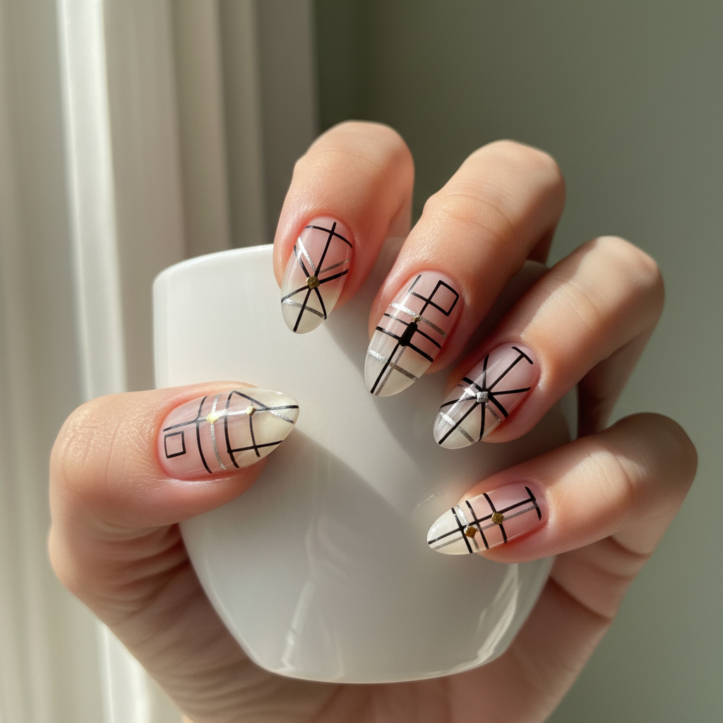 Negative Space Geometric Lines Nail Style Nails