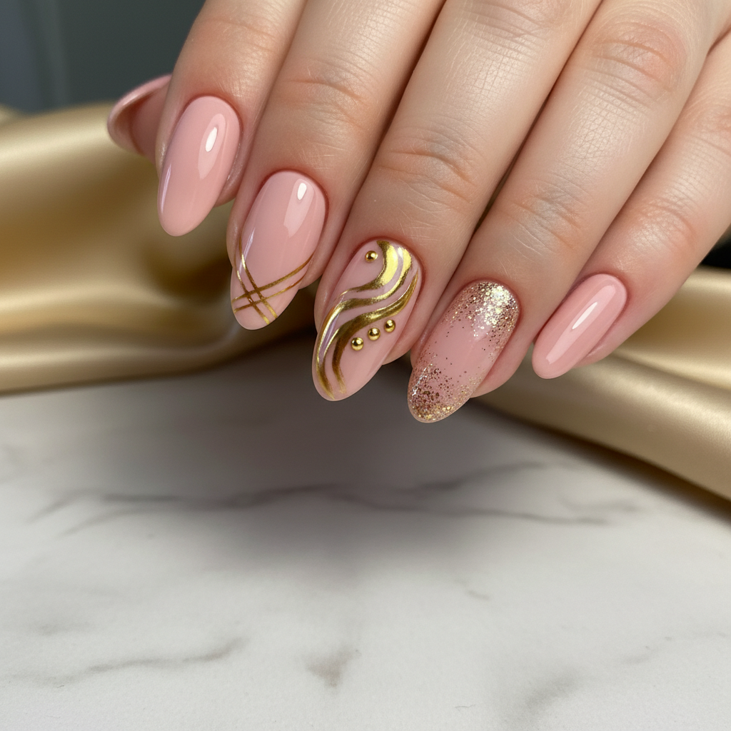 Blush Pink Gold Nail Style Nails
