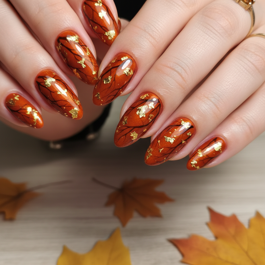 Autumn Deep Orange Brown Tree Branches Autumn Nails