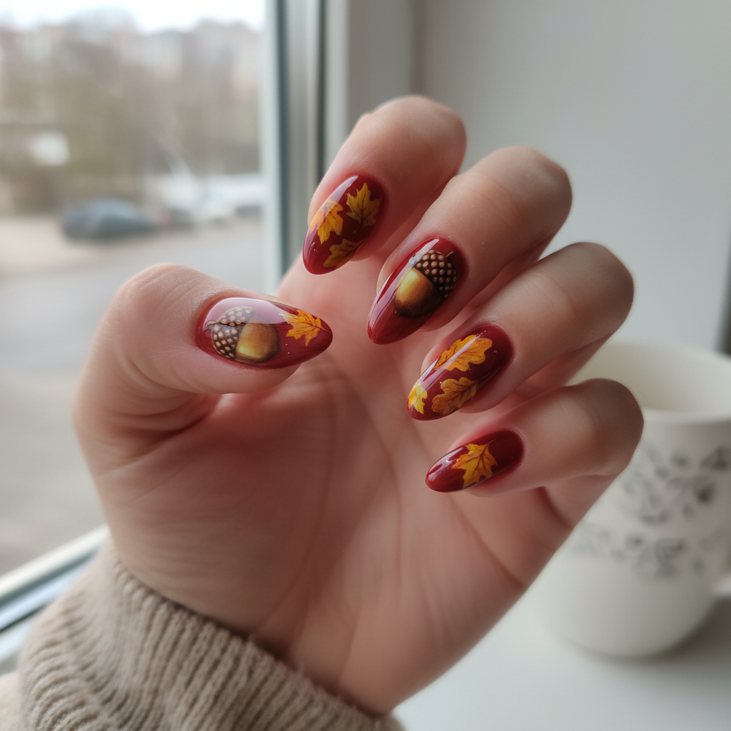 Autumn Warm Red Yellow Leaves Brown Autumn Nails