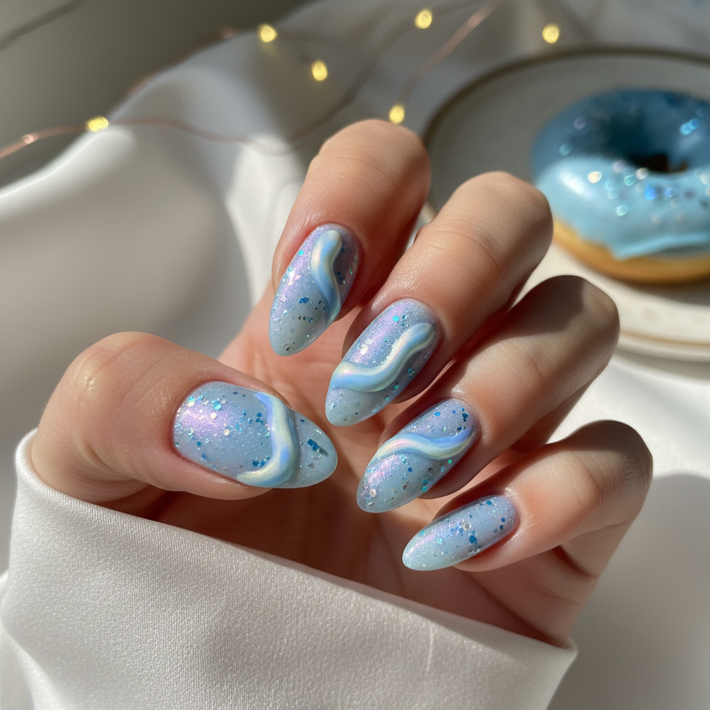 Blue Glazed Donut Glossy Blue Nails