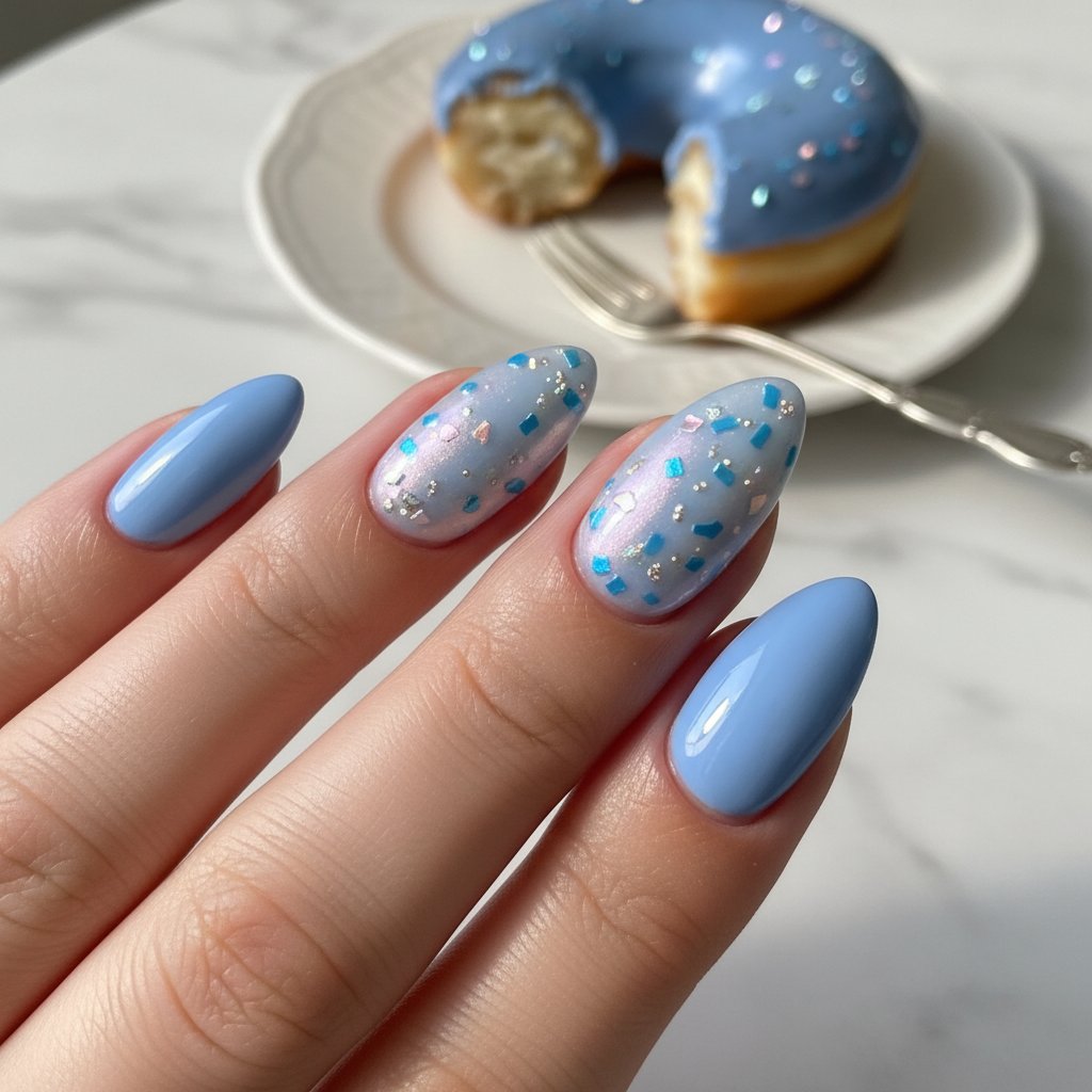 Blue Glazed Donut Glossy Blue Nails