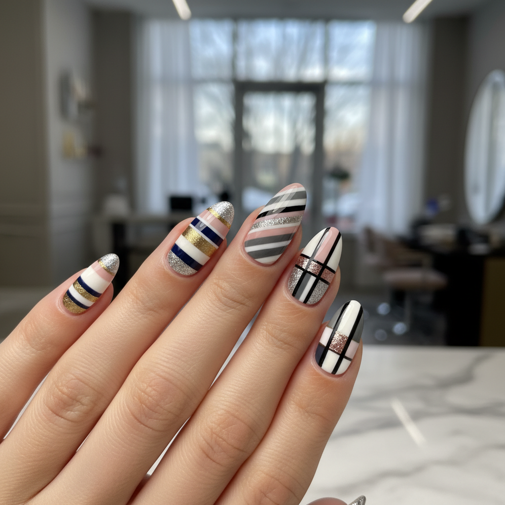 Sophisticated Photo-real Salon Stripes Nails Stripes nail art
