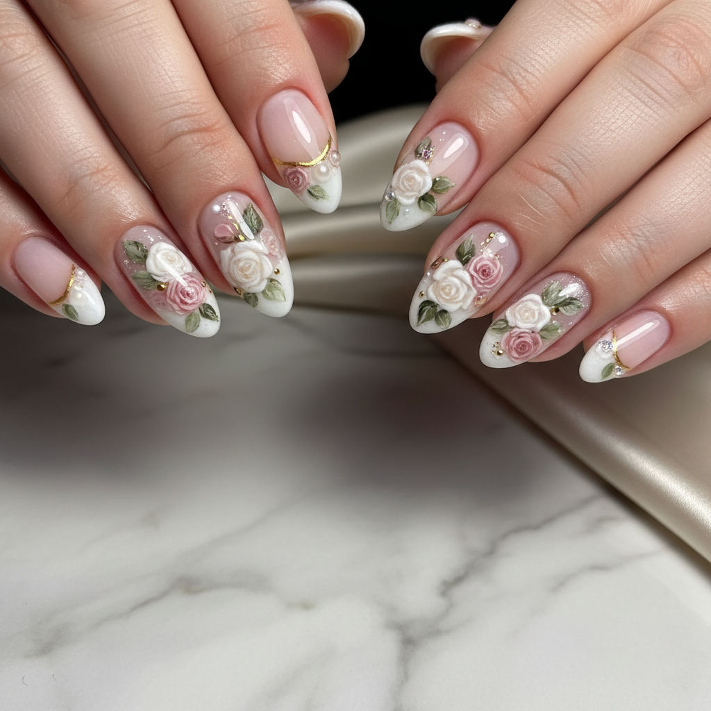 Sophisticated Photo-real Salon Floral Nails