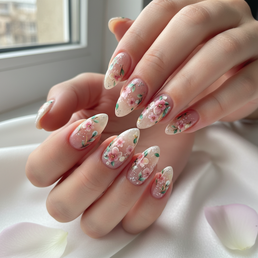 Sophisticated Photo-real Salon Floral Nails