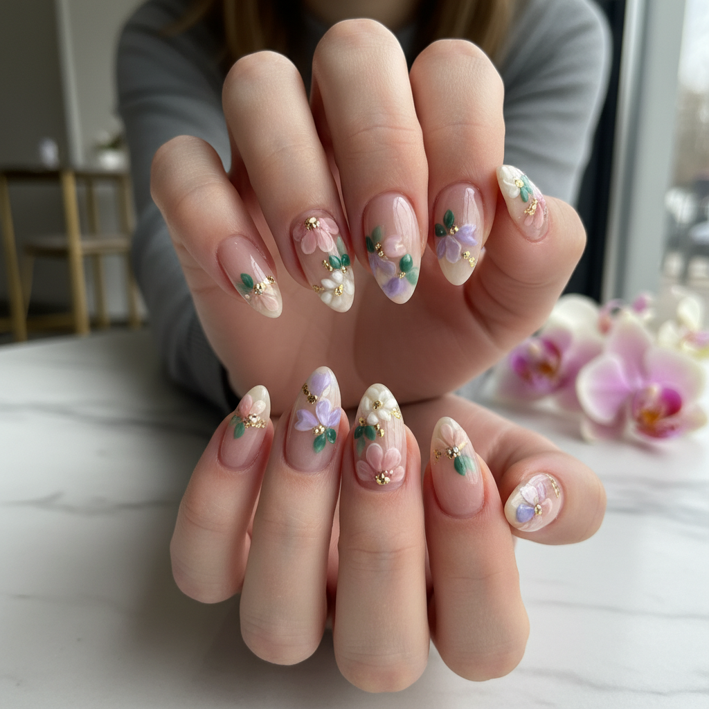Sophisticated Photo-real Salon Floral Nails