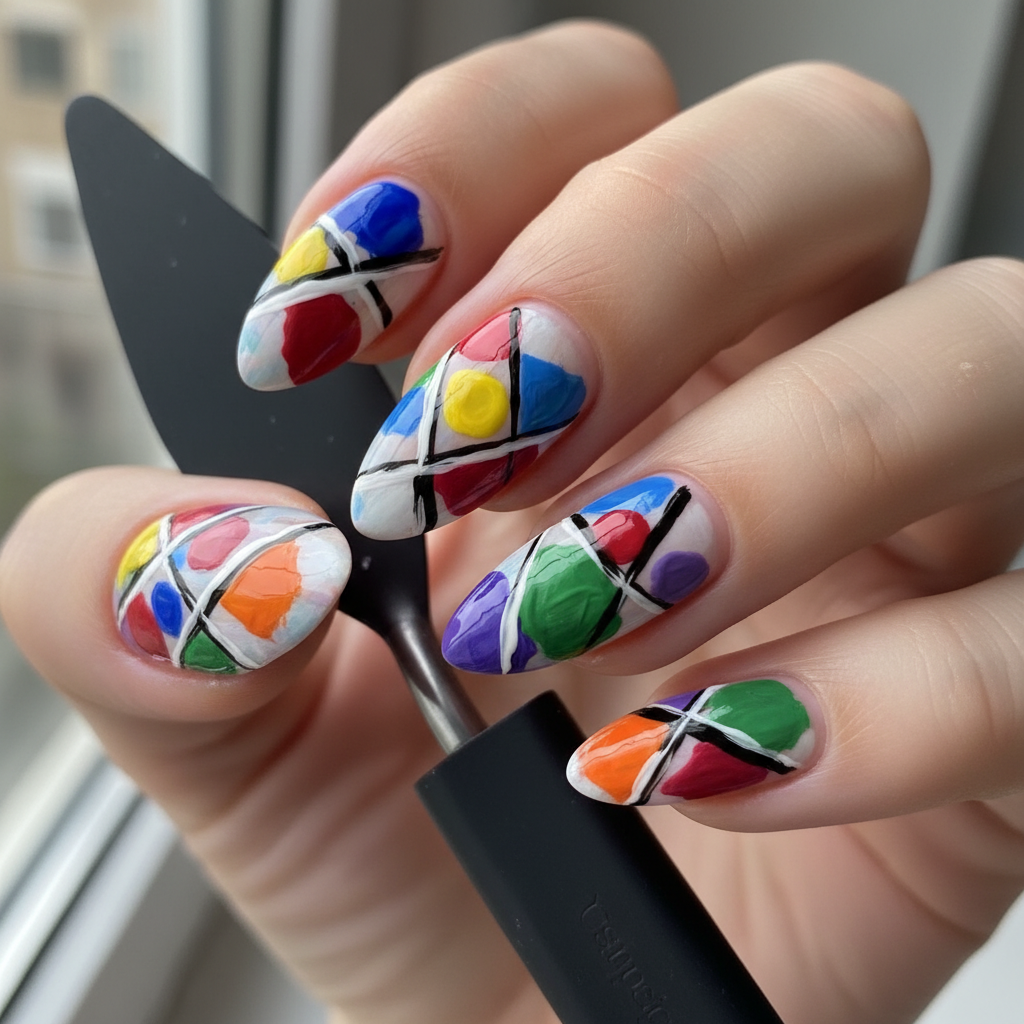 Colorful Geometric Shapes Brush Strokes Abstract Nails