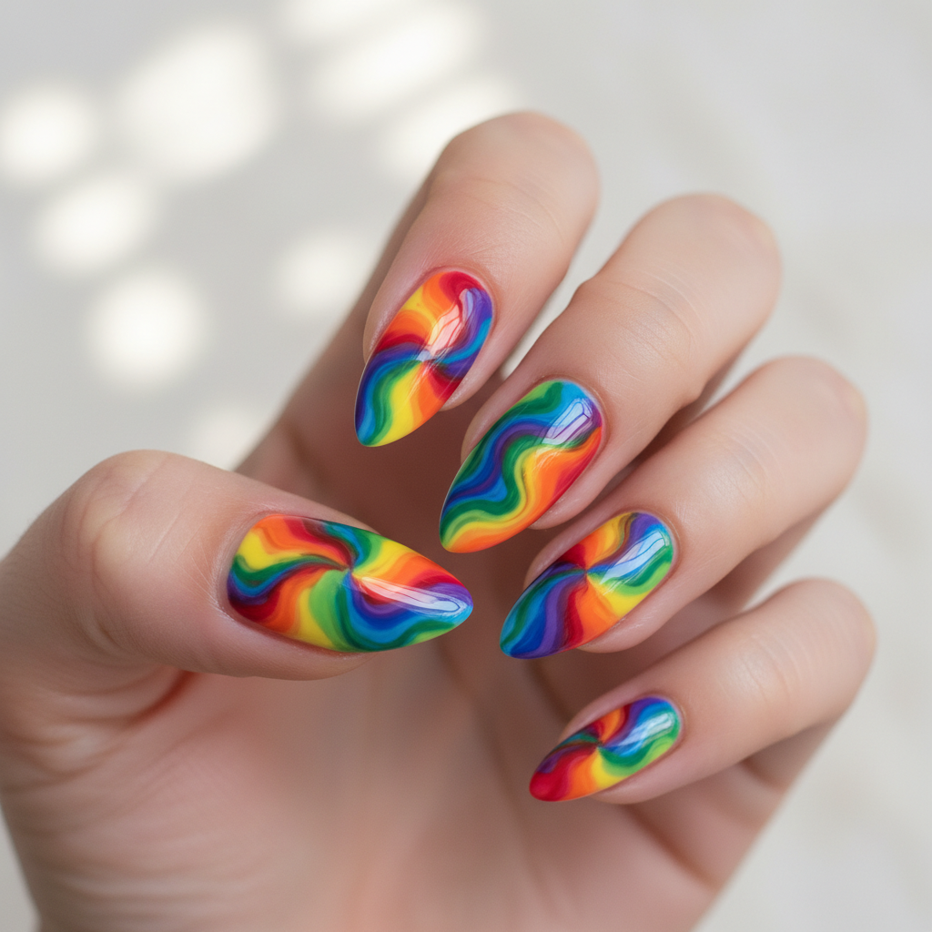 Rainbow Colors Flowing Lines Abstract Nails - Abstract nail art - featuring nail art, abstract - nail art inspiration and design ideas