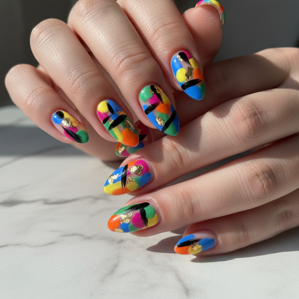 Colorful Geometric Shapes Brush Strokes Abstract Nails