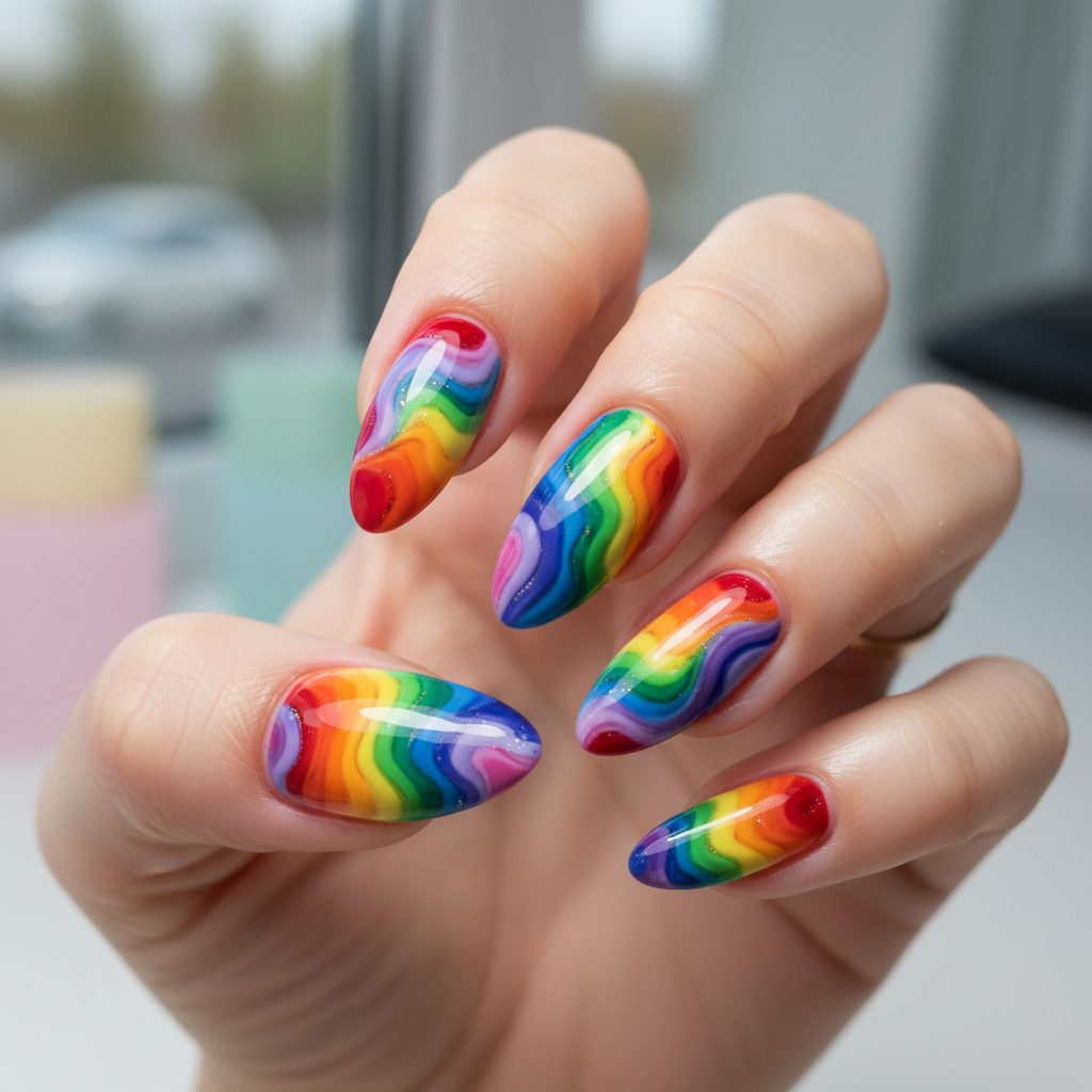 Rainbow Colors Flowing Lines Abstract Nails - Abstract nail art - featuring nail art, abstract - nail art inspiration and design ideas