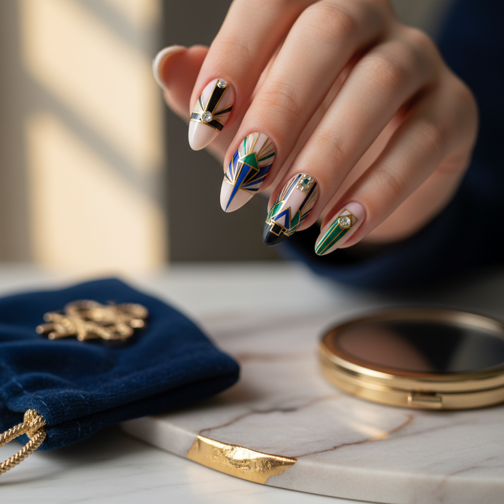 Photo-real Salon Art Deco Nails - Art Deco nail art - featuring nail art, elegant, red - nail art inspiration and design ideas