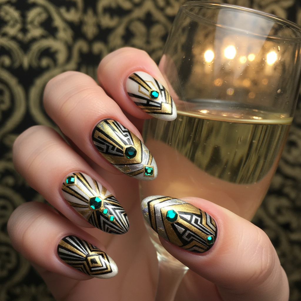 Stunning Photo-real Salon Art Deco Nails - Art Deco nail art - featuring nail art, red - nail art inspiration and design ideas