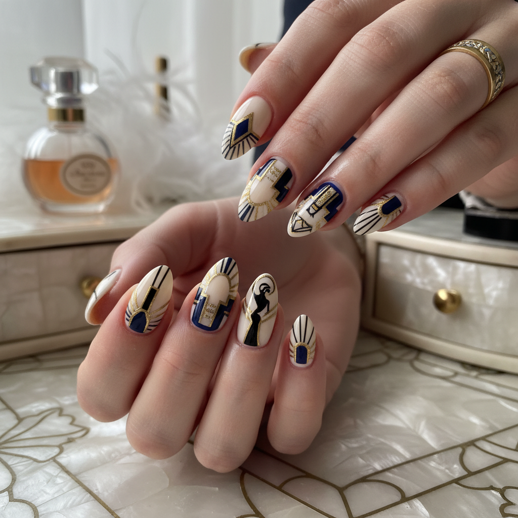 Sophisticated Photo-real Salon Art Deco Nails - Art Deco nail art - featuring nail art, red - nail art inspiration and design ideas