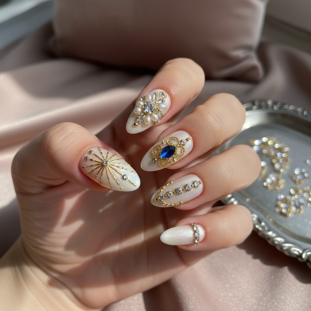 Gorgeous Photo-real Salon Embellished Nails Embellished nail art