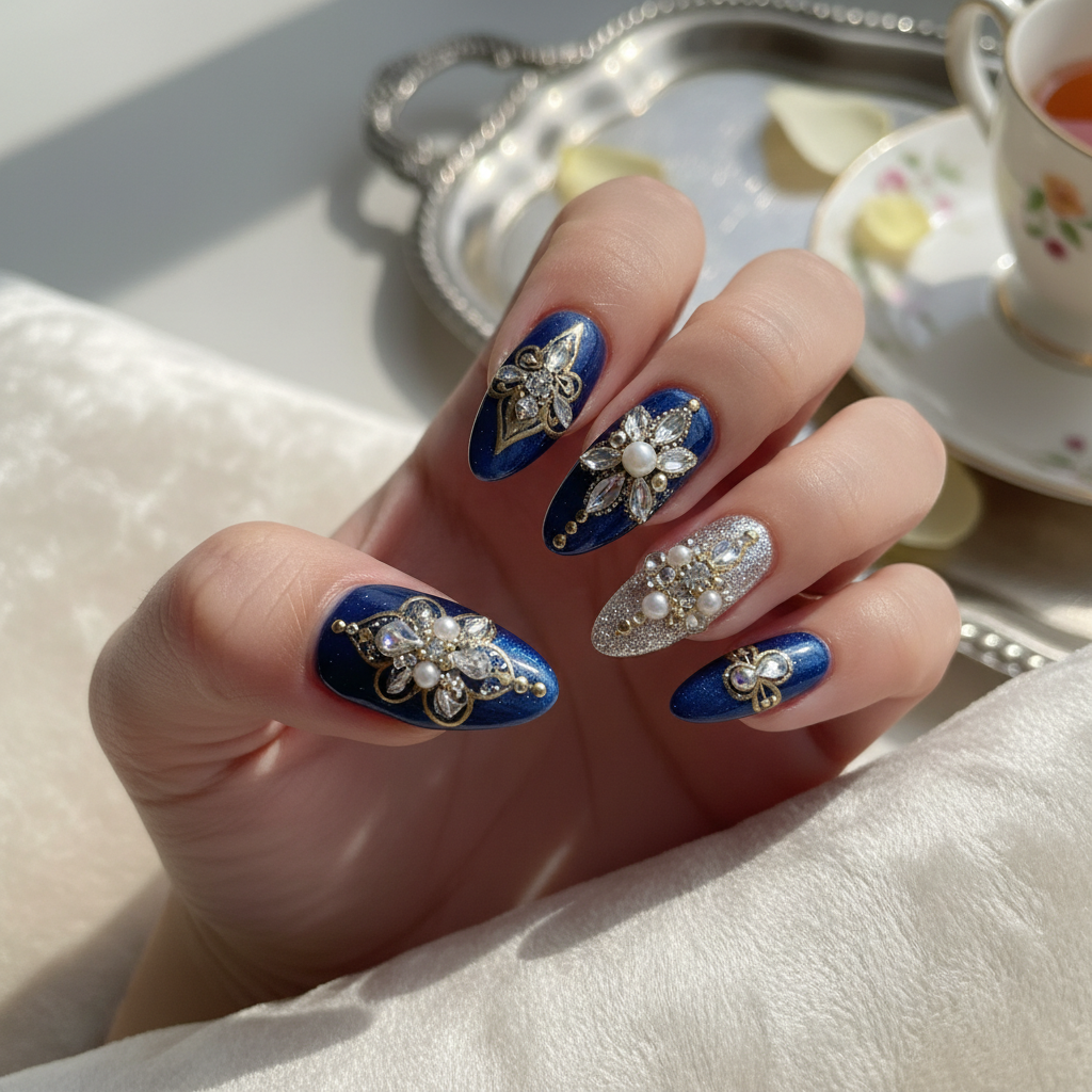 Sophisticated Photo-real Salon Embellished Nails Embellished nail art
