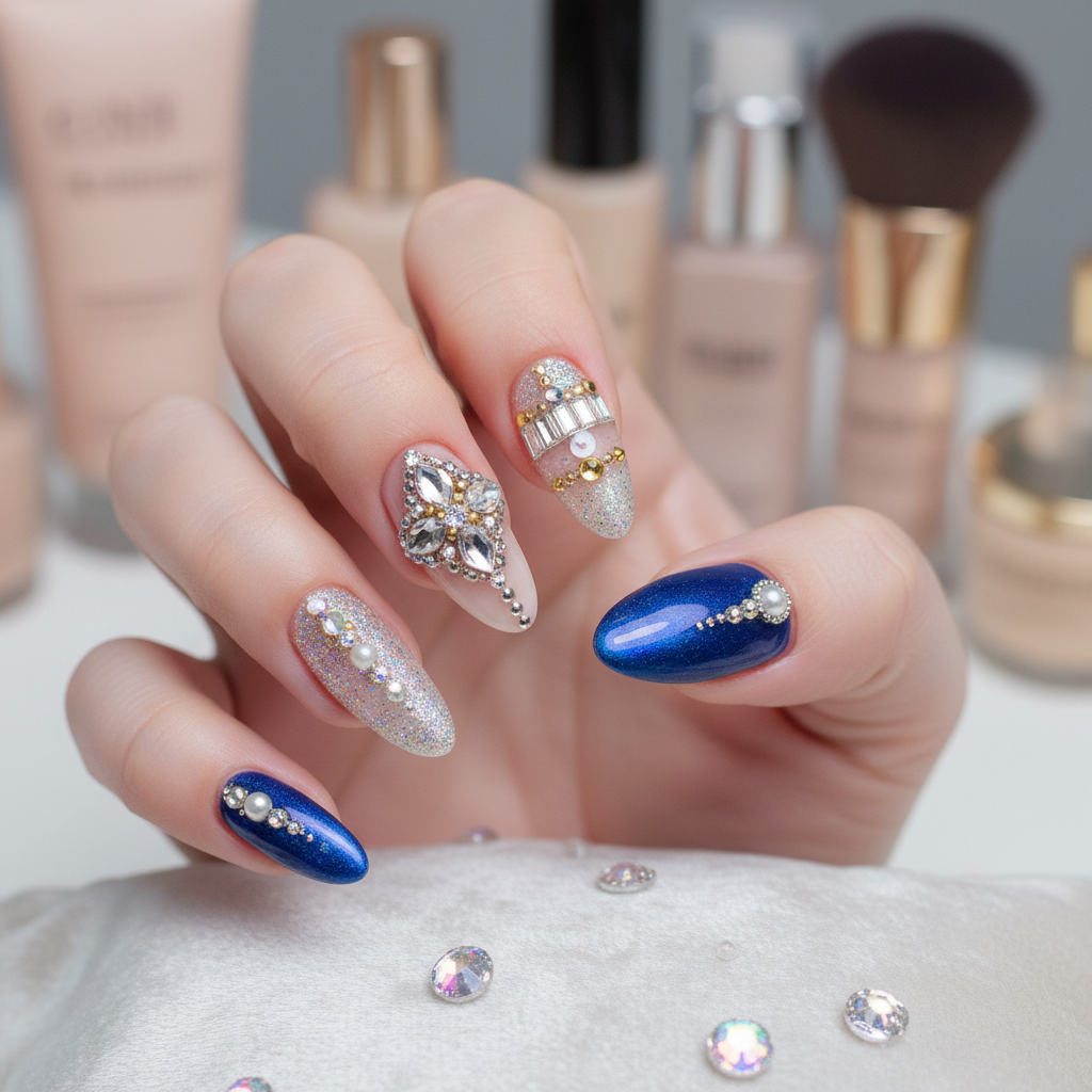 Beautiful Photo-real Salon Embellished Nails Embellished nail art