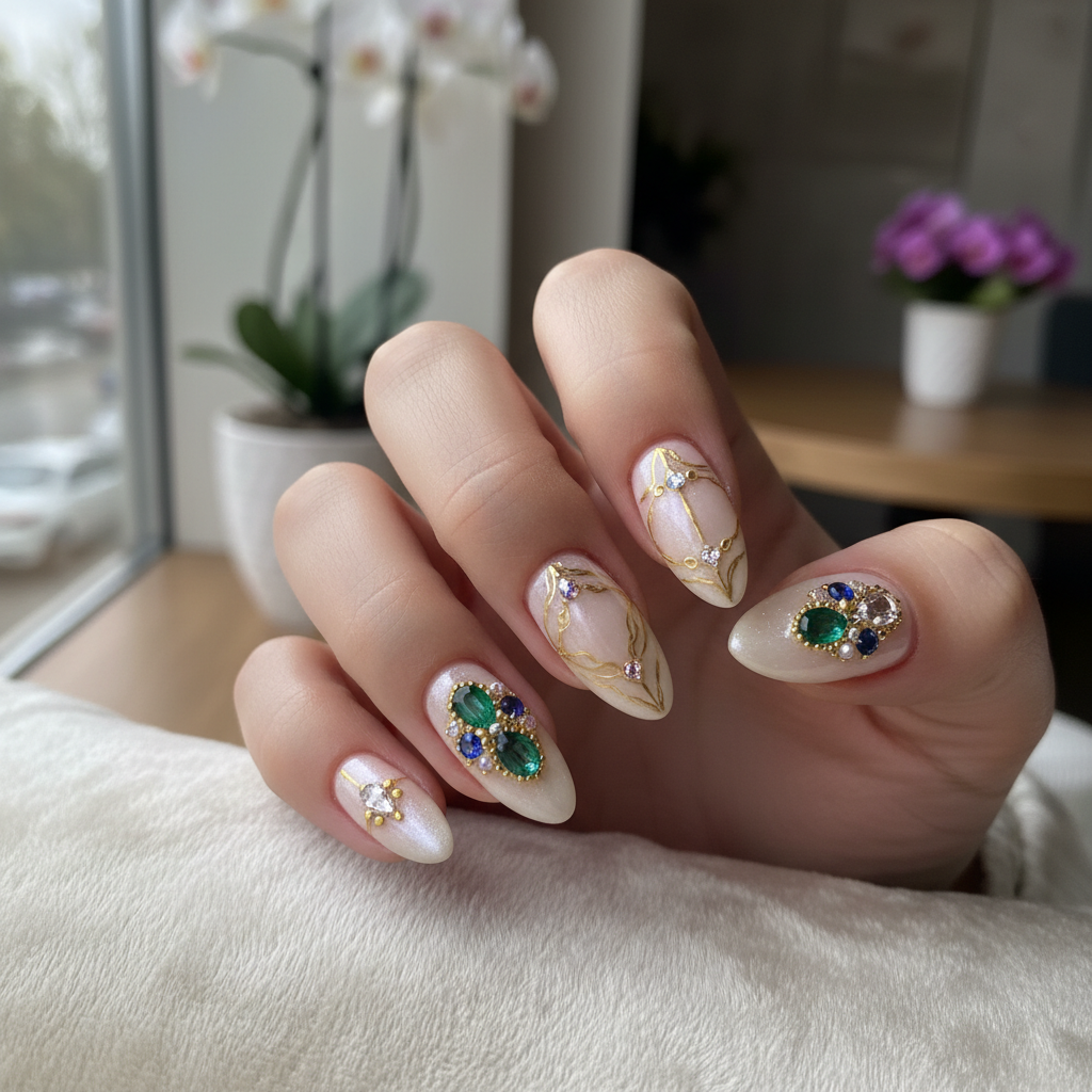 Beautiful Photo-real Salon Embellished Nails Embellished nail art