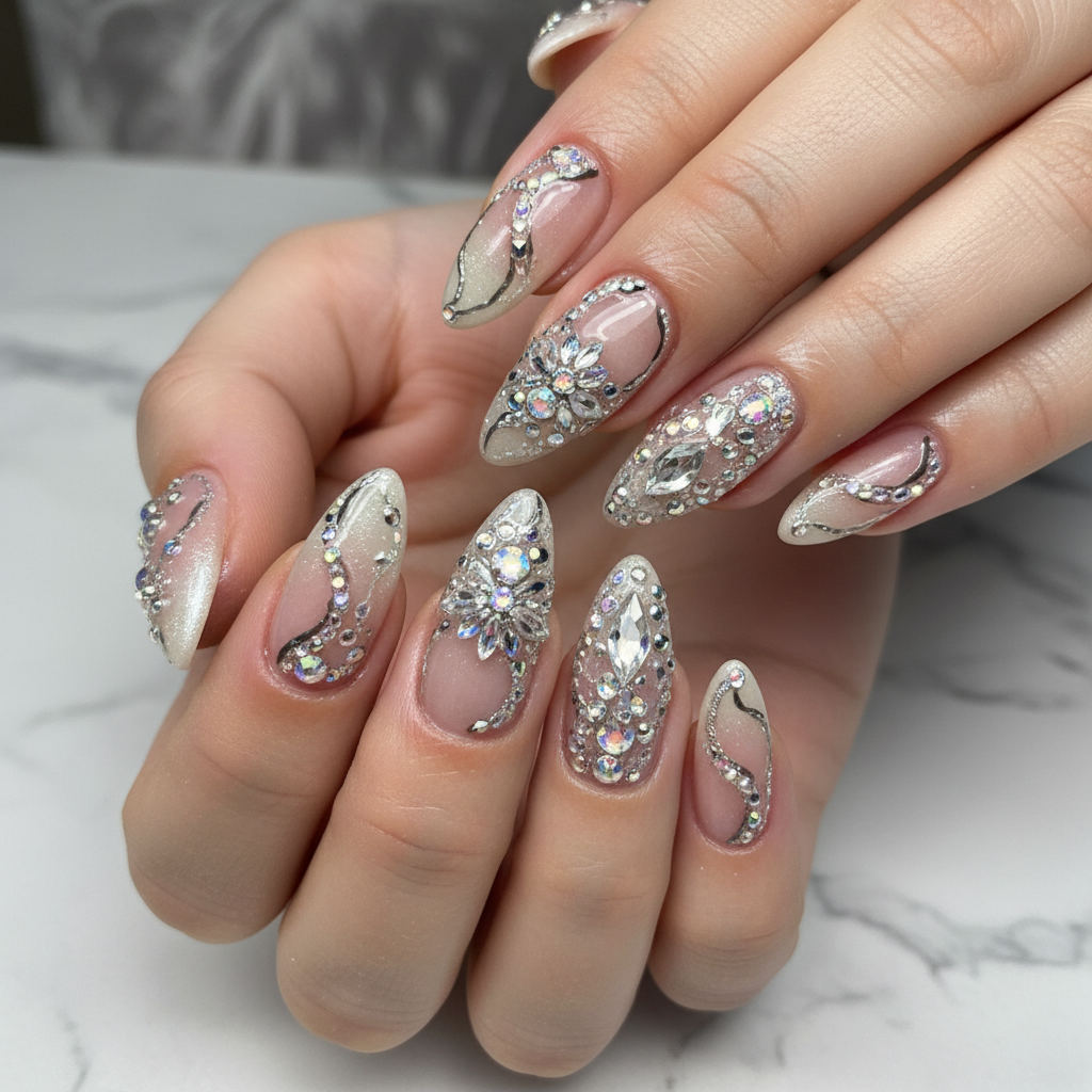 Sophisticated Photo-real Salon Rhinestone Nails
