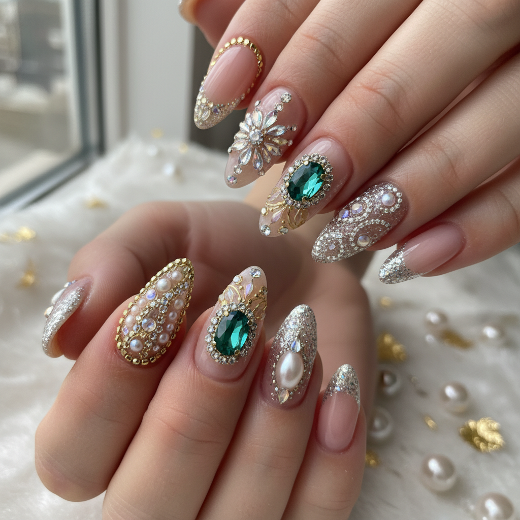 Gorgeous Photo-real Salon Embellished Nails Embellished nail art