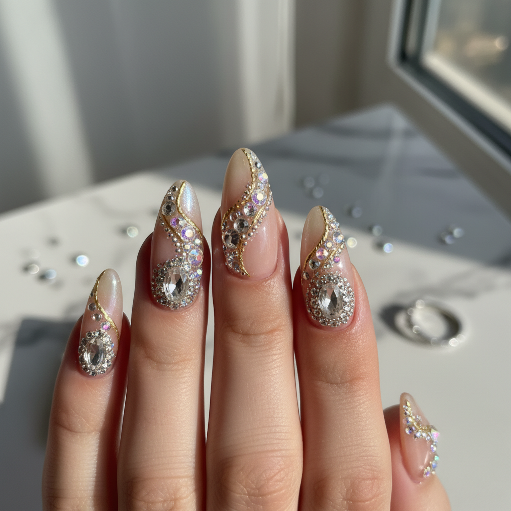 Sophisticated Photo-real Salon Rhinestone Nails