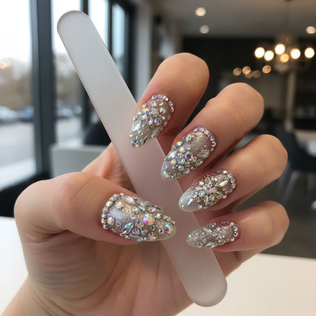 Stunning Photo-real Salon Rhinestone Nails Rhinestone nail art