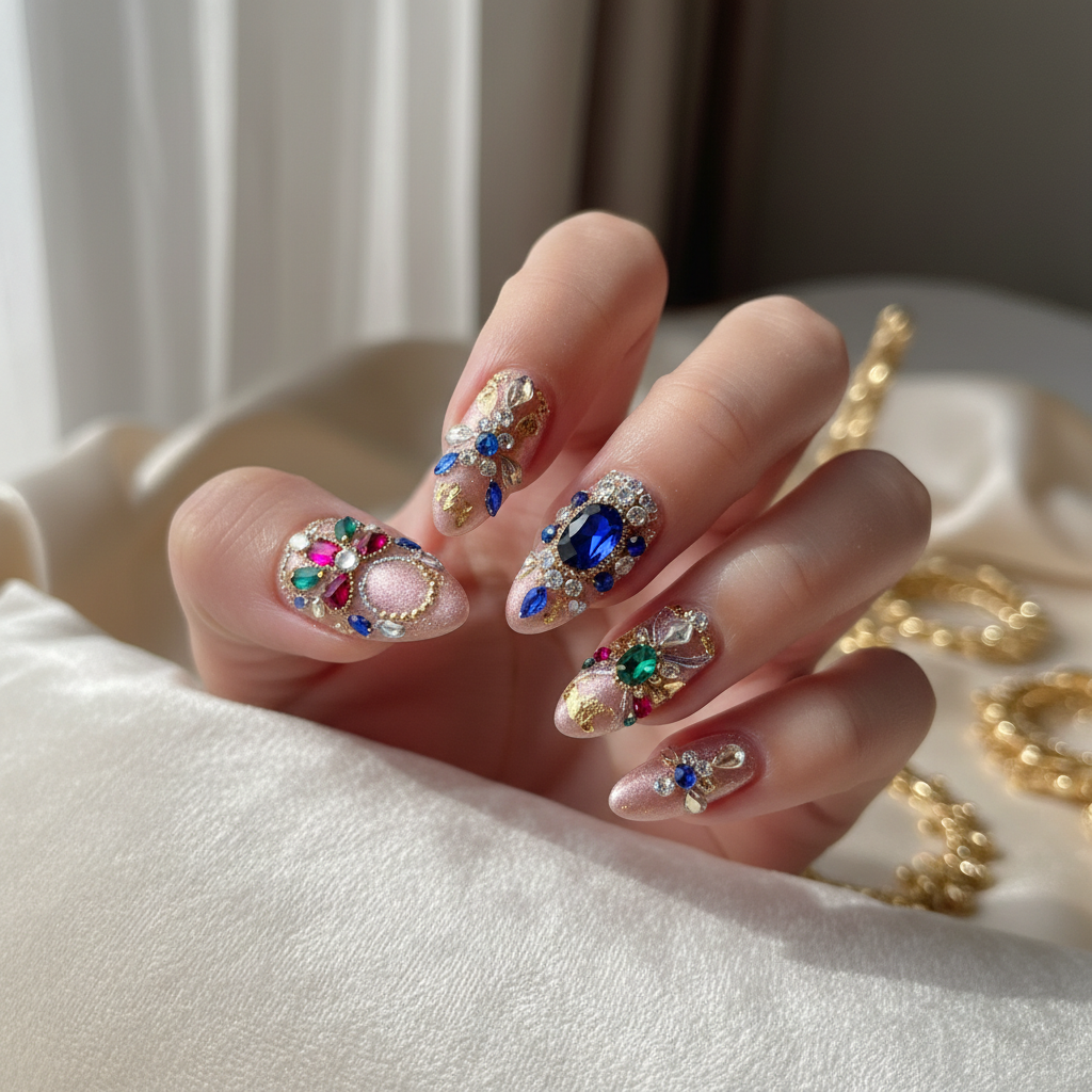 Beautiful Photo-real Salon Embellished Nails Embellished nail art