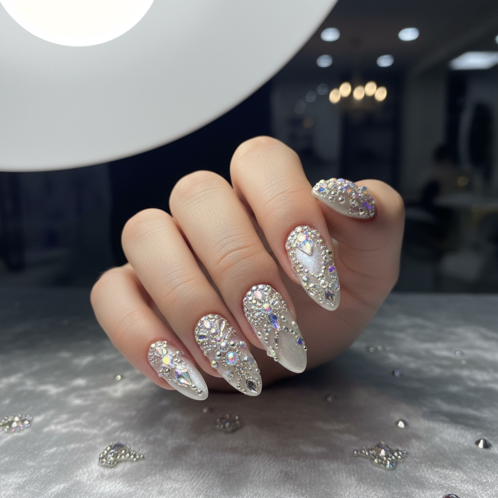 Stunning Photo-real Salon Rhinestone Nails Rhinestone nail art