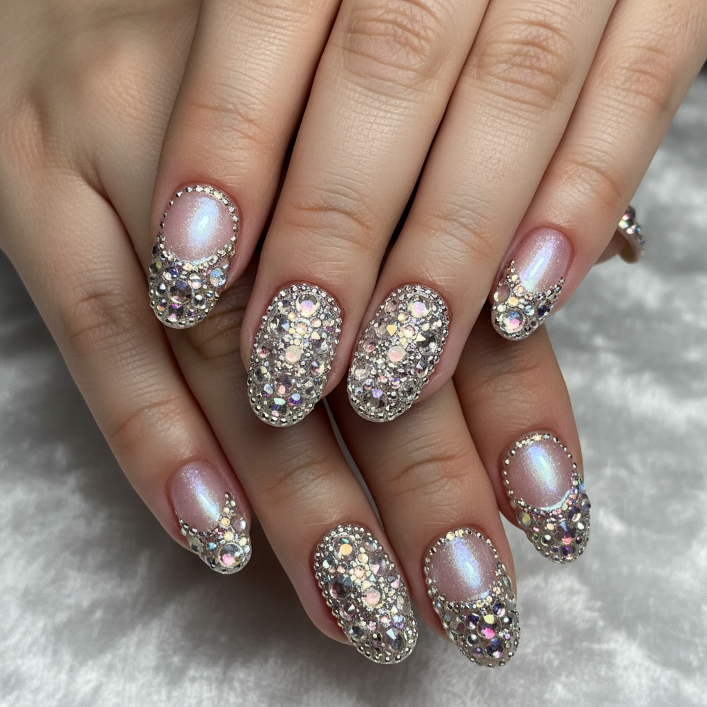 Gorgeous Photo-real Salon Rhinestone Nails Rhinestone nail art