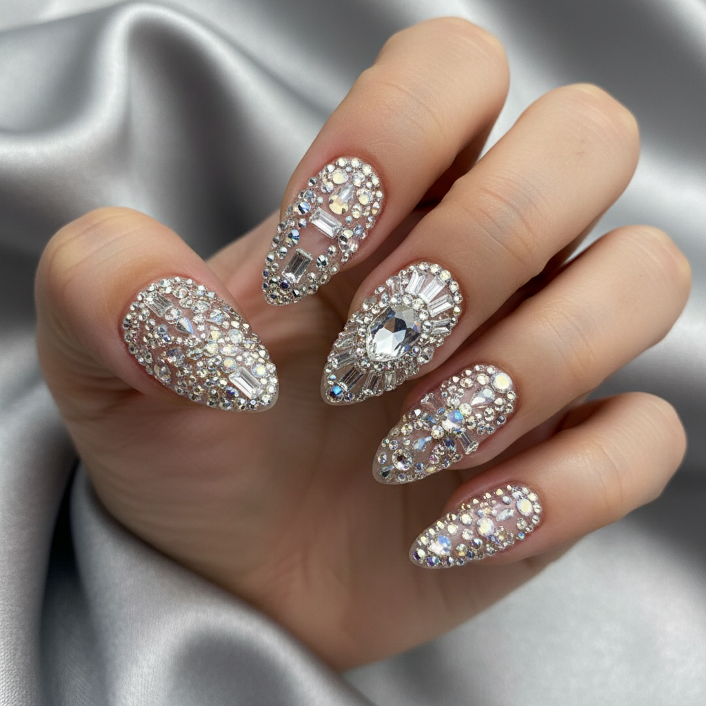 Gorgeous Photo-real Salon Rhinestone Nails Rhinestone nail art