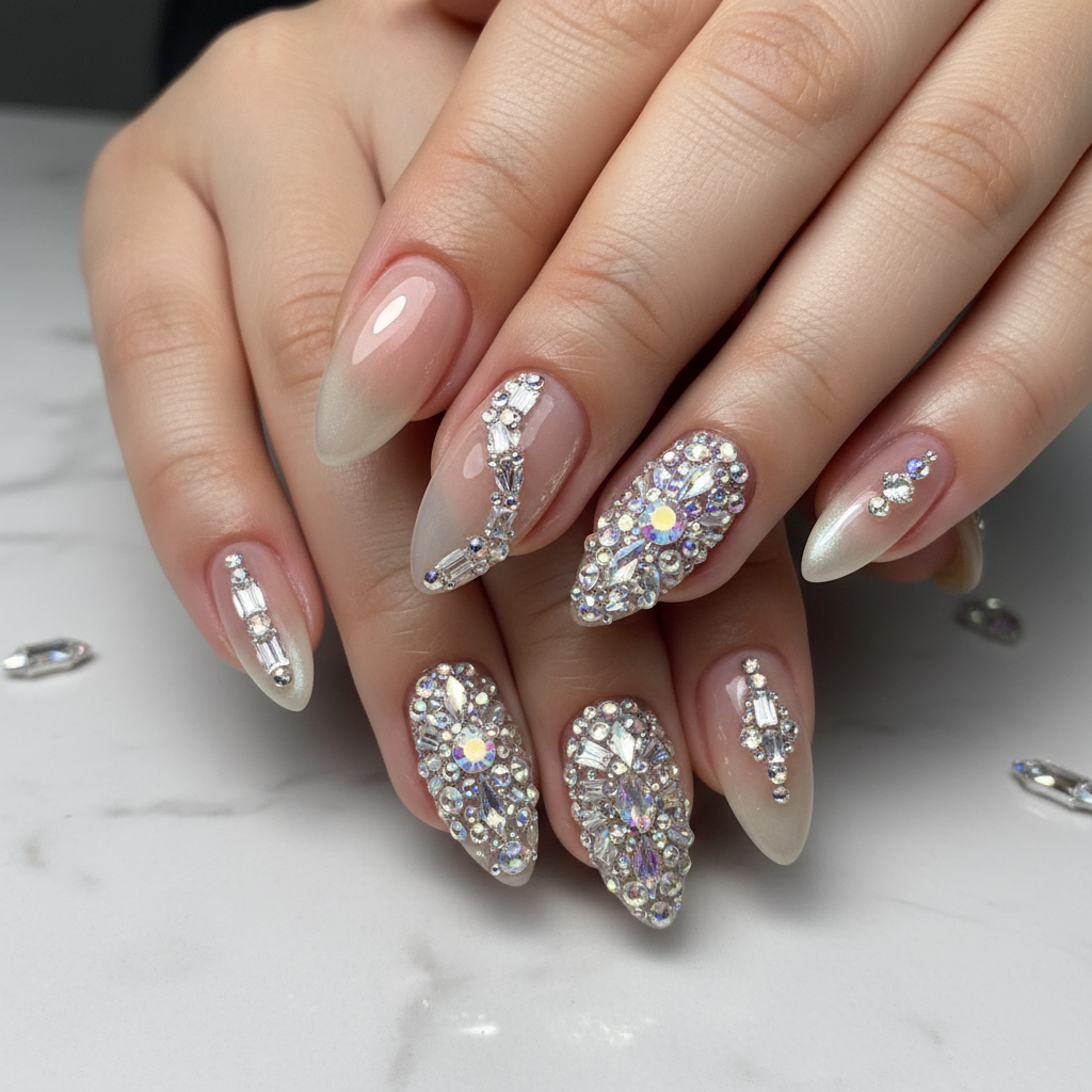 Stunning Photo-real Salon Rhinestone Nails Rhinestone nail art