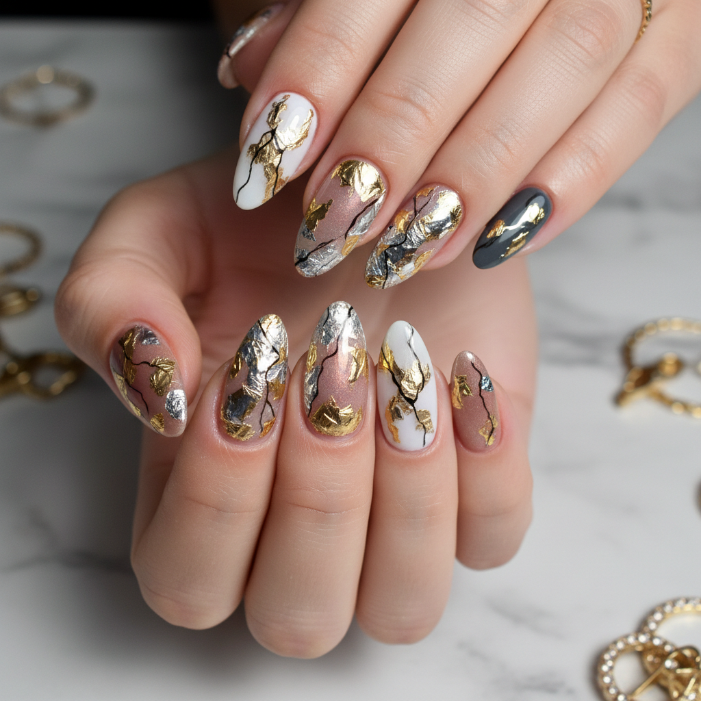 Sophisticated Photo-real Salon Foil Nails Foil nail art