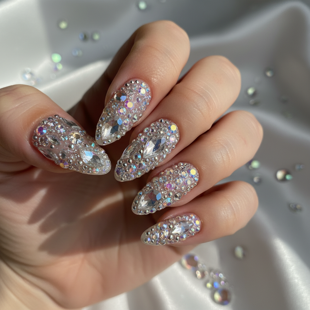 Beautiful Photo-real Salon Rhinestone Nails Rhinestone nail art