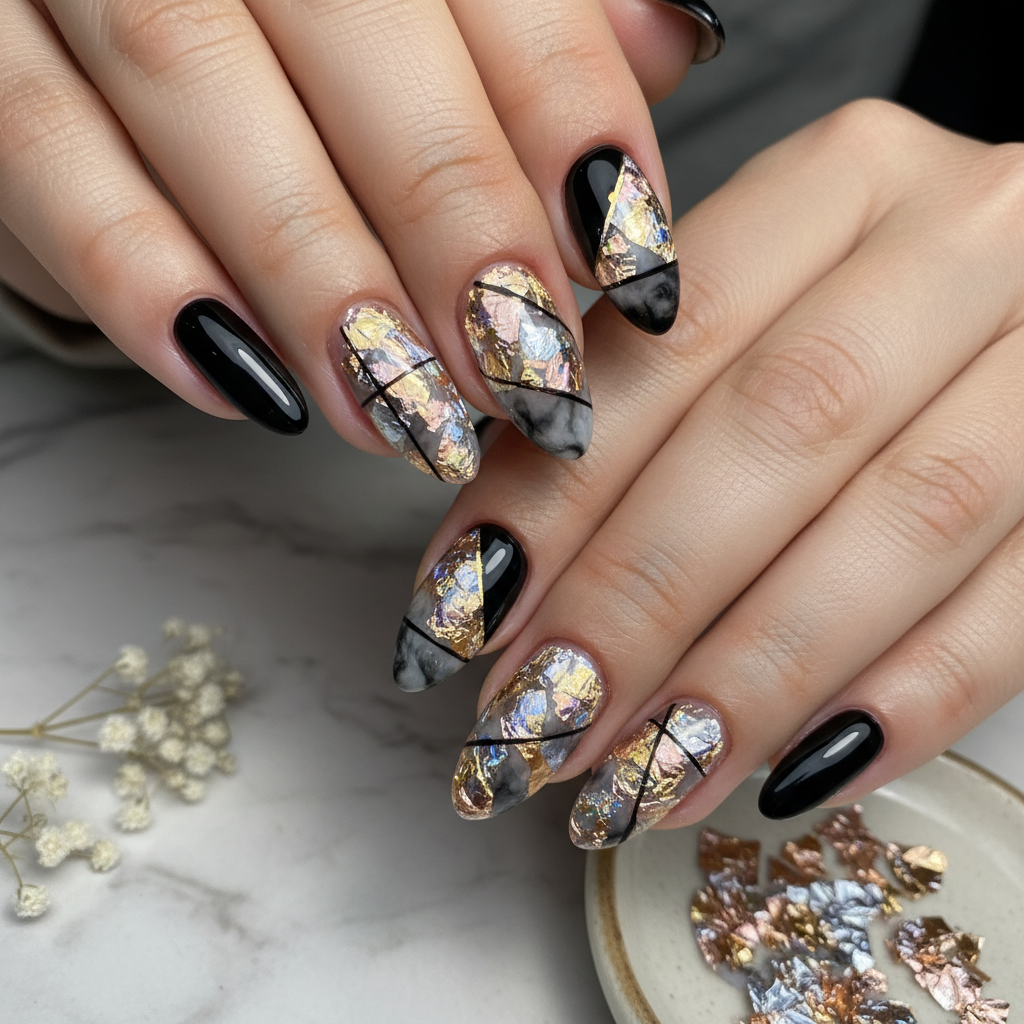 Sophisticated Photo-real Salon Foil Nails Foil nail art