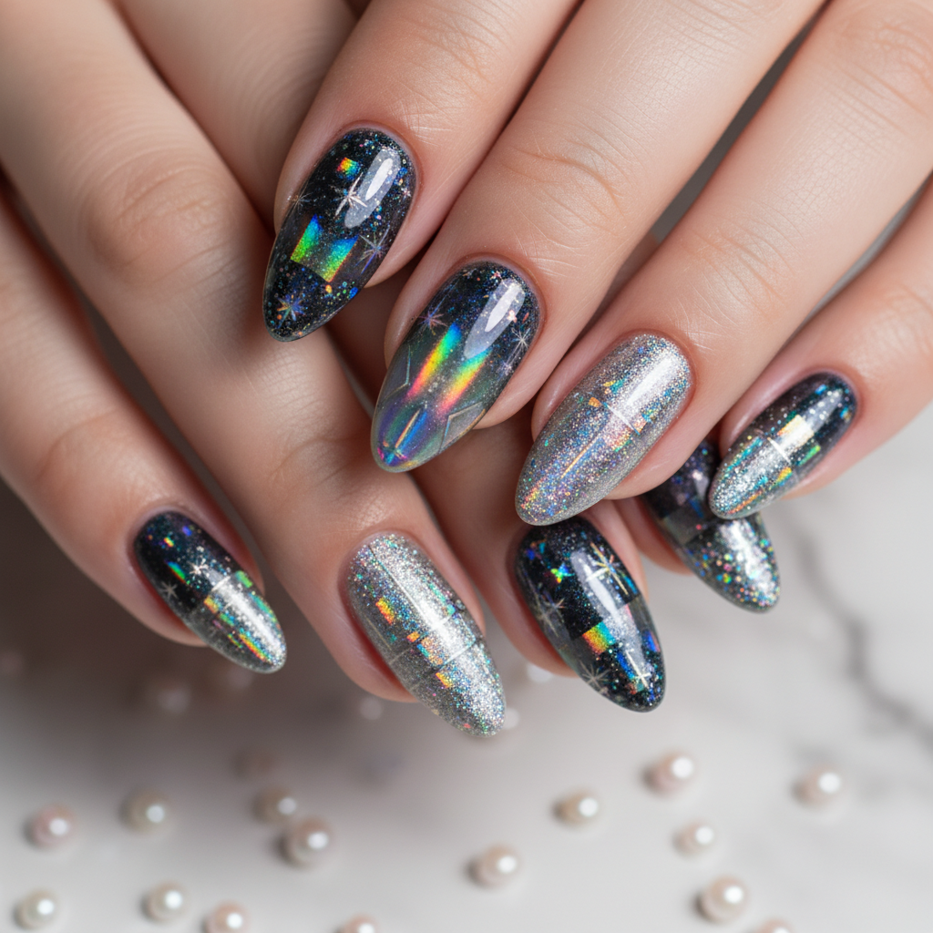 Sophisticated Photo-real Salon Holographic Nails