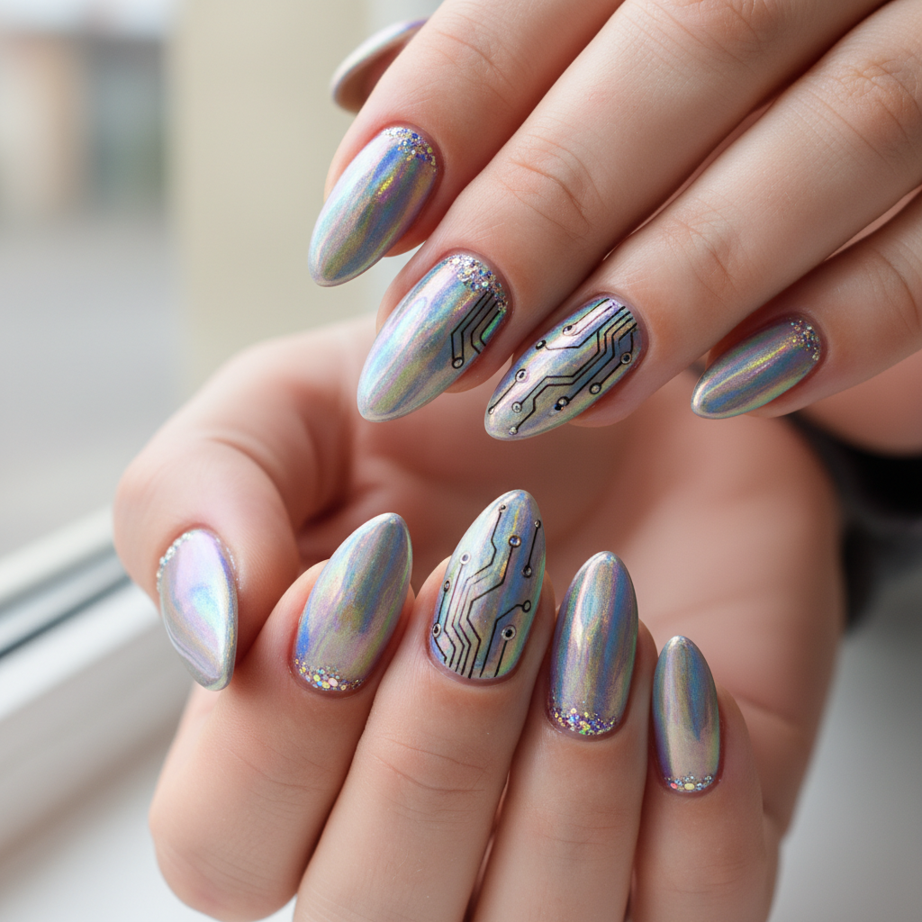 Sophisticated Photo-real Salon Holographic Nails