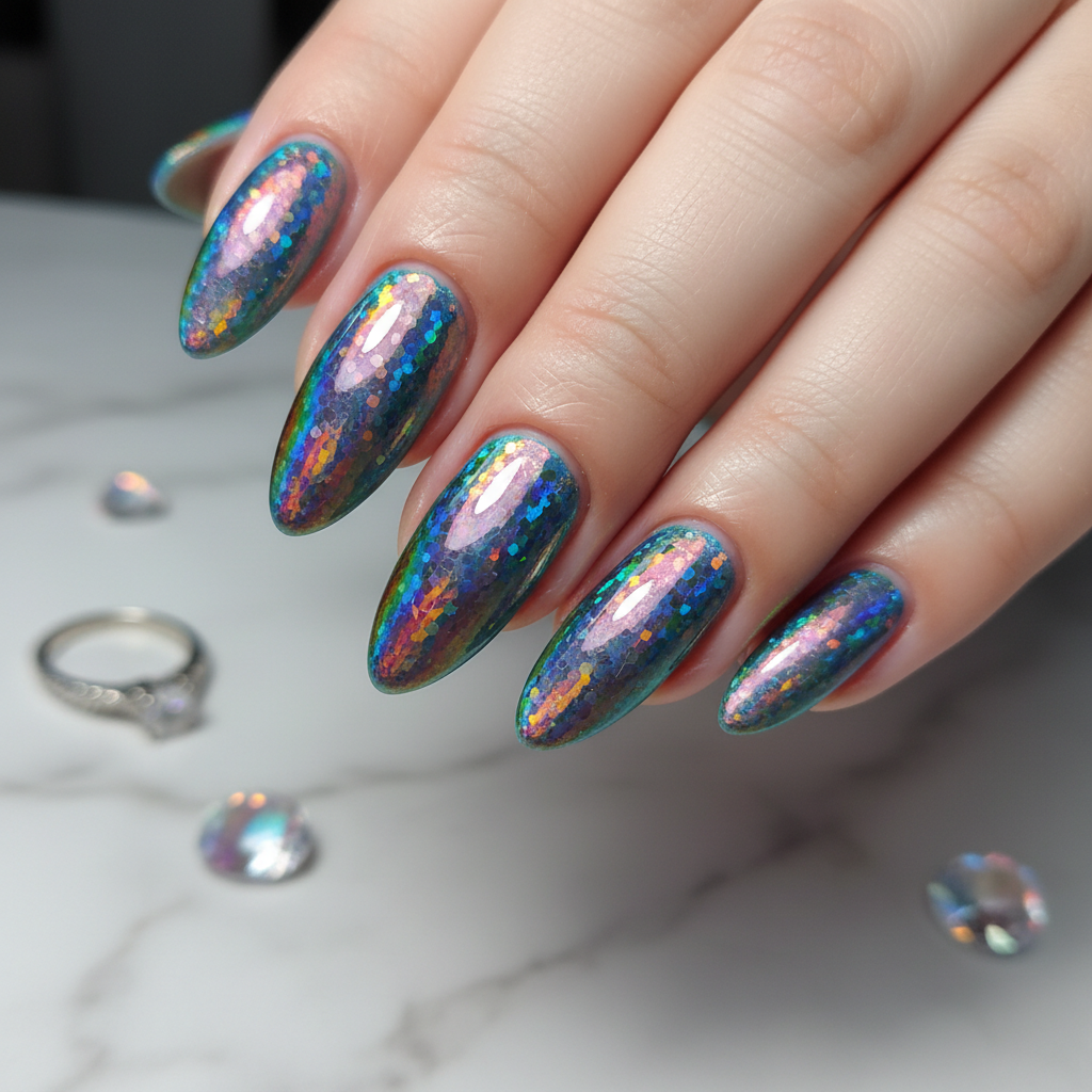 Beautiful Photo-real Salon Holographic Nails