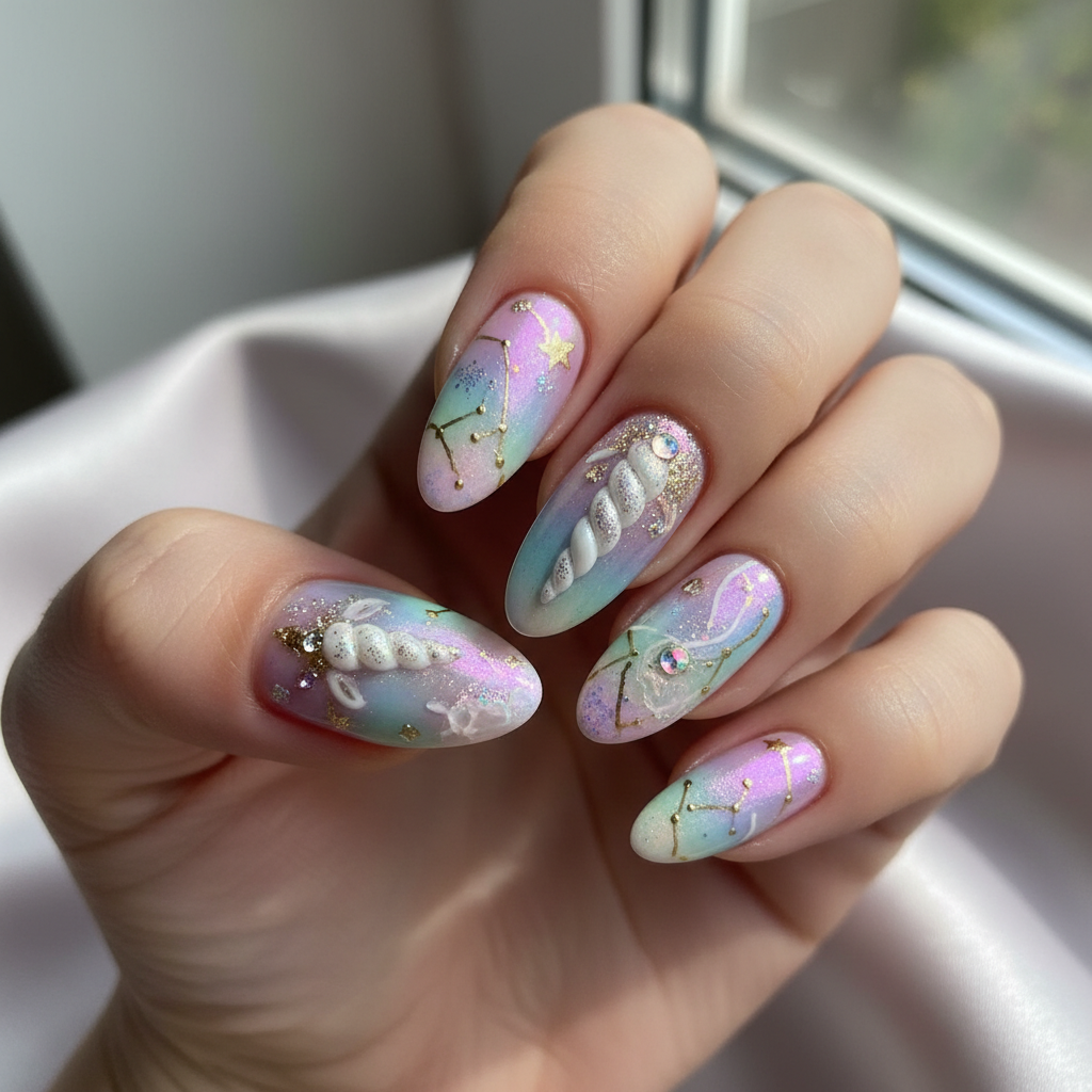 Sophisticated Photo-real Salon Unicorn Nails Unicorn nail art