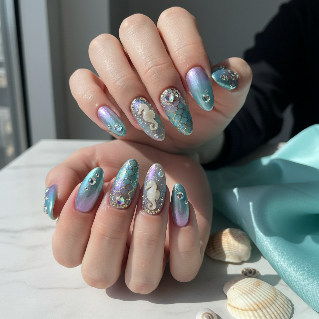 Photo-real Salon Mermaid Nails Mermaid nail art