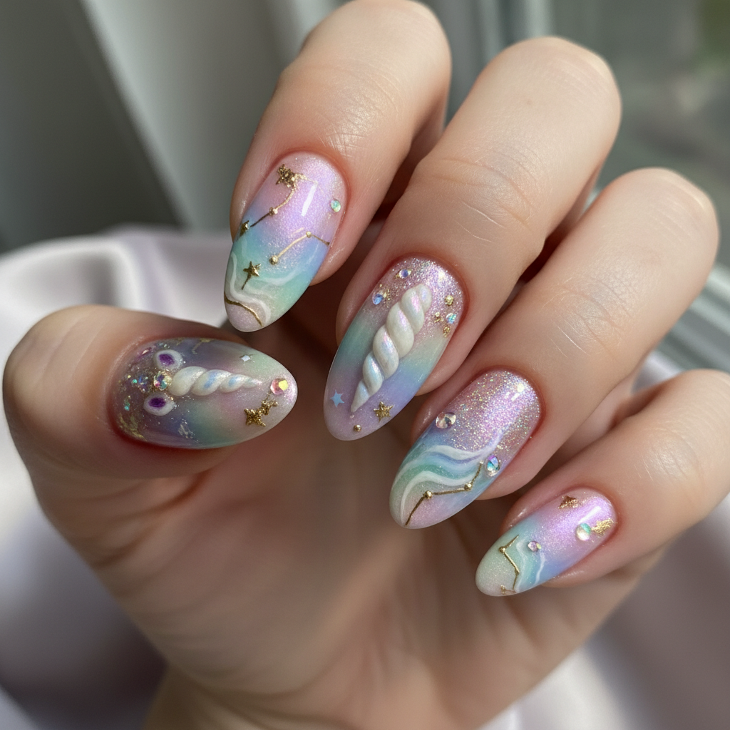 Sophisticated Photo-real Salon Unicorn Nails Unicorn nail art