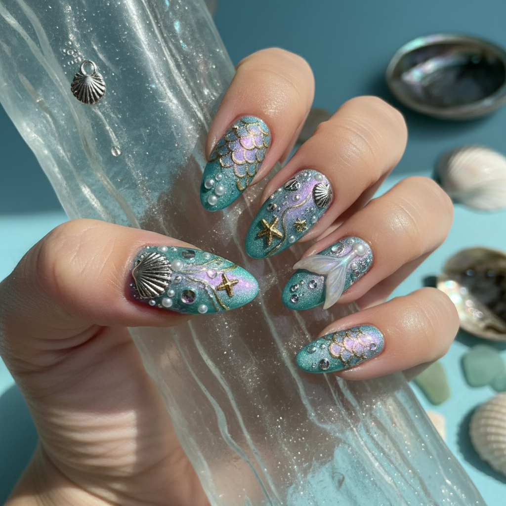 Photo-real Salon Mermaid Nails Mermaid nail art