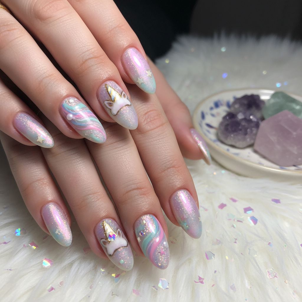 Sophisticated Photo-real Salon Unicorn Nails Unicorn nail art